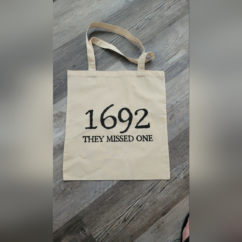 Beige Tote Bag with Black Print